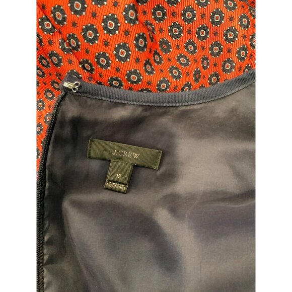 J. Crew Orange & Navy Blue Floral Patterned Jacquard Shift Dress, Size 12 (US) - Picture 7 of 7